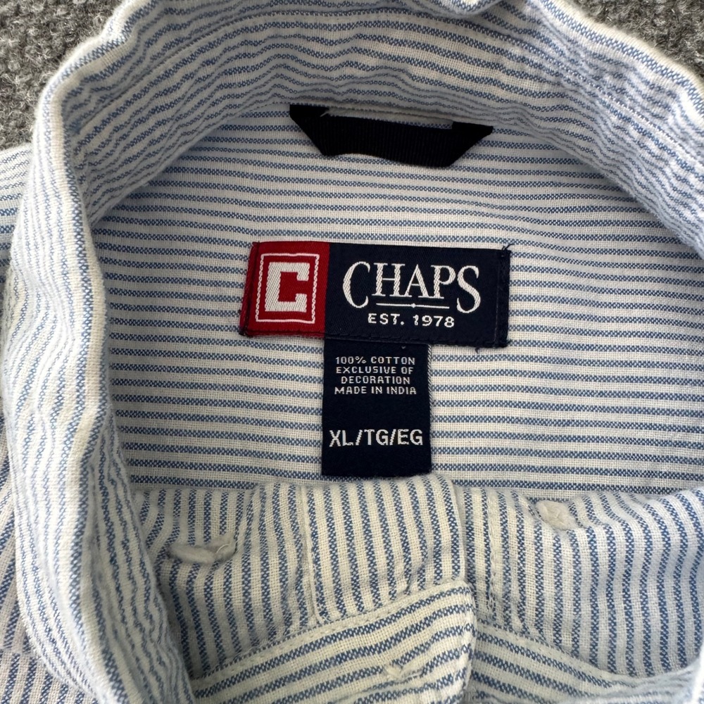 Chaps Coastland Wash Men XL Lot 2 Oxford Cotton Striped Blue White Soild Blue - Picture 4 of 12